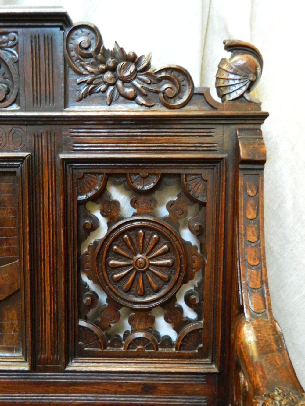 Carved oak settle View III