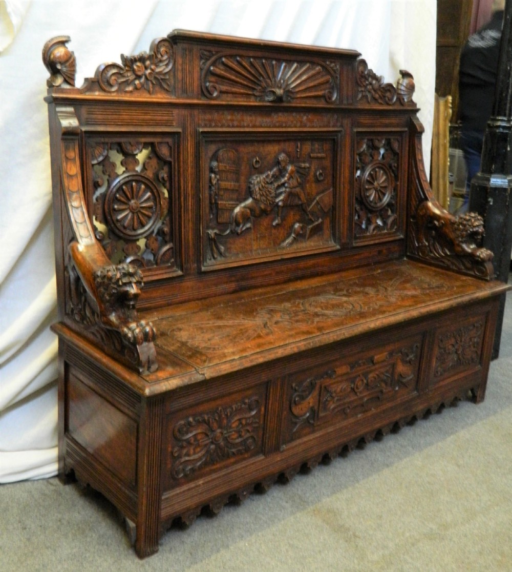 Carved oak settle View IV