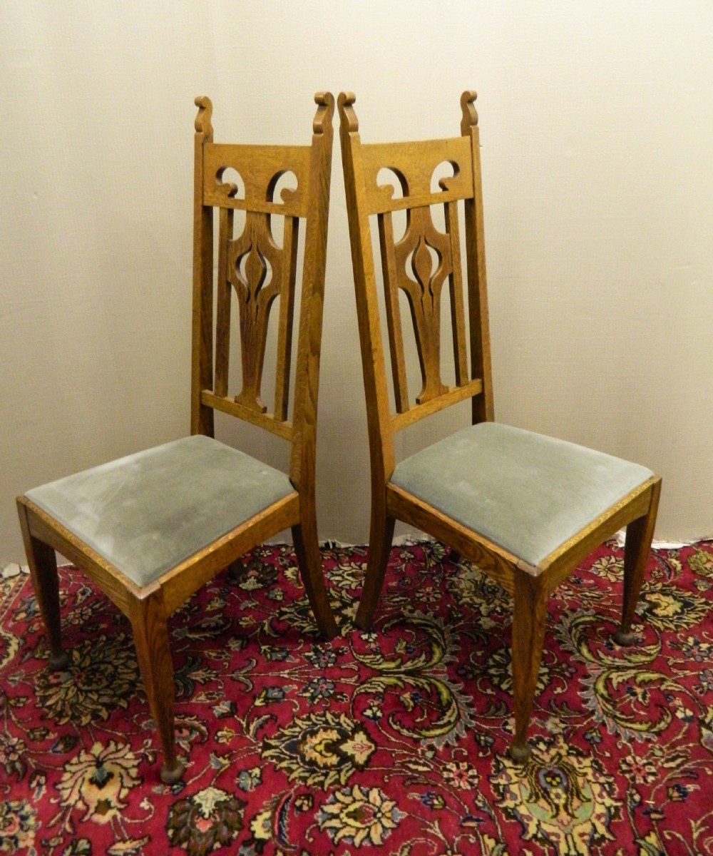 set of 6 oak Arts & Crafts dining chairs View VI