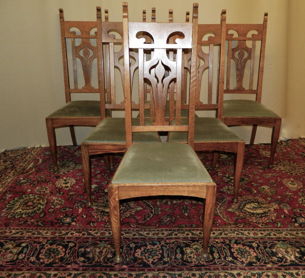 set of 6 oak Arts & Crafts dining chairs View VII