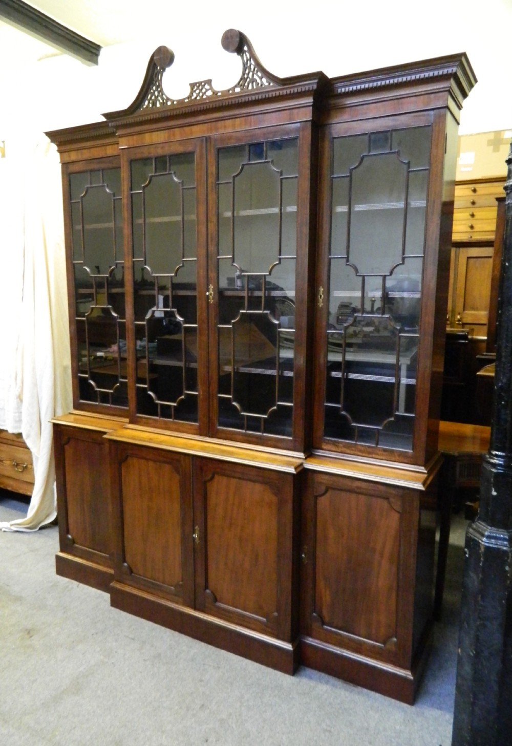 mahogany breakfront bookcase View II