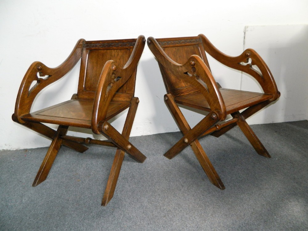 pair of oak Glastonbury chairs / hall chairs