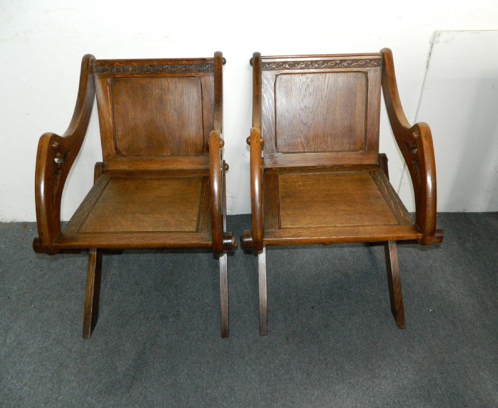 pair of oak Glastonbury chairs / hall chairs View II