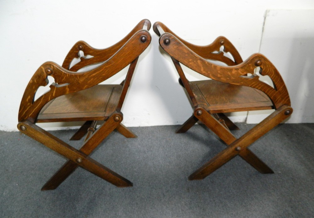 pair of oak Glastonbury chairs / hall chairs View III
