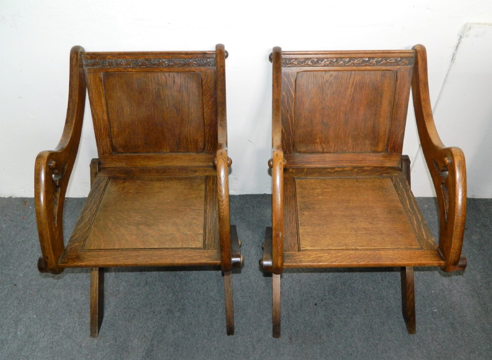 pair of oak Glastonbury chairs / hall chairs View V
