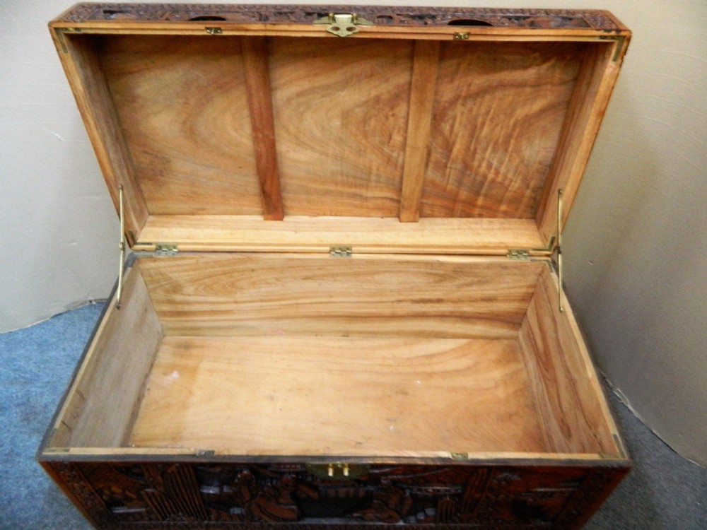 Oriental carved camphor wood trunk View VI