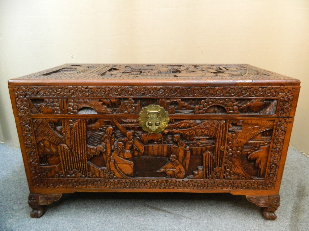Oriental carved camphor wood trunk View VII
