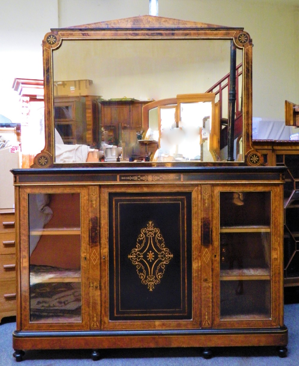 inlaid walnut & ebonised credenza 