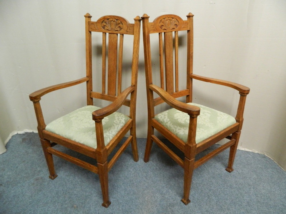 Set of 6 oak Arts & Crafts dining chairs View II