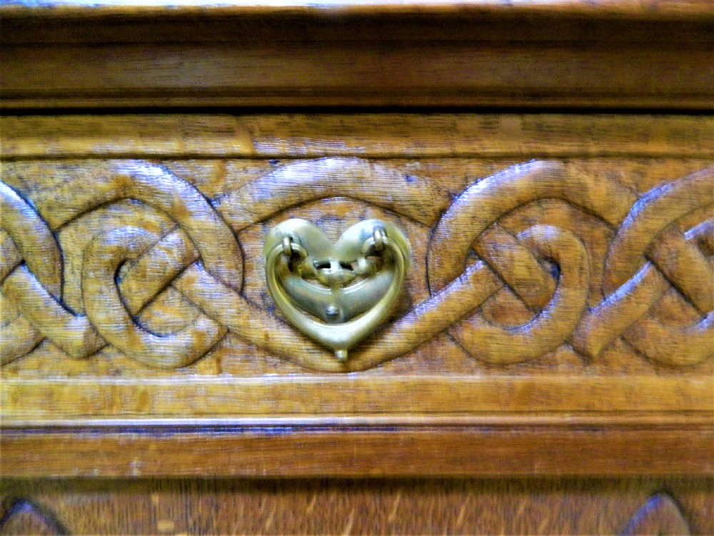 Arts & Crafts large oak bookcase - Celtic designs View IV