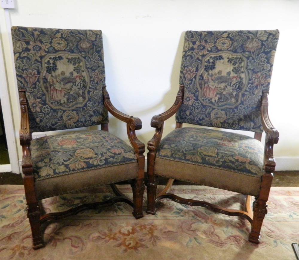 large pair of tapestry armchairs View III