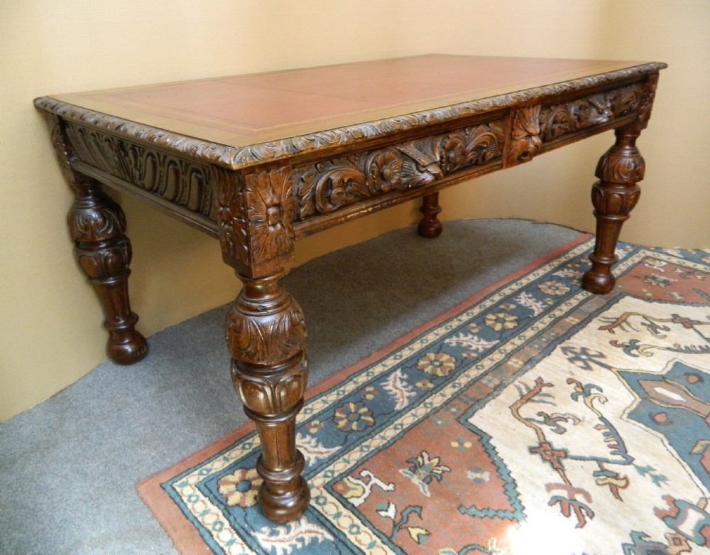 large carved oak library table View II