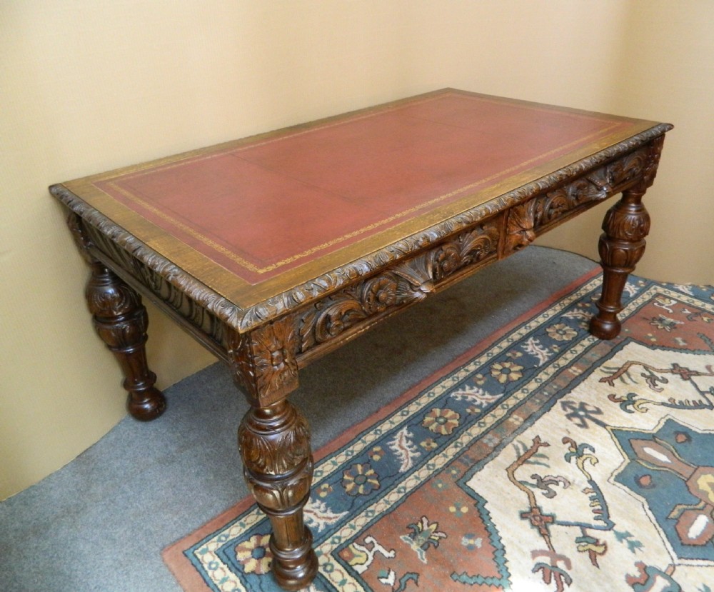 large carved oak library table View III