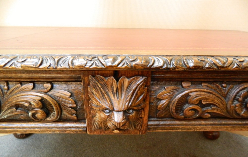 large carved oak library table View IV