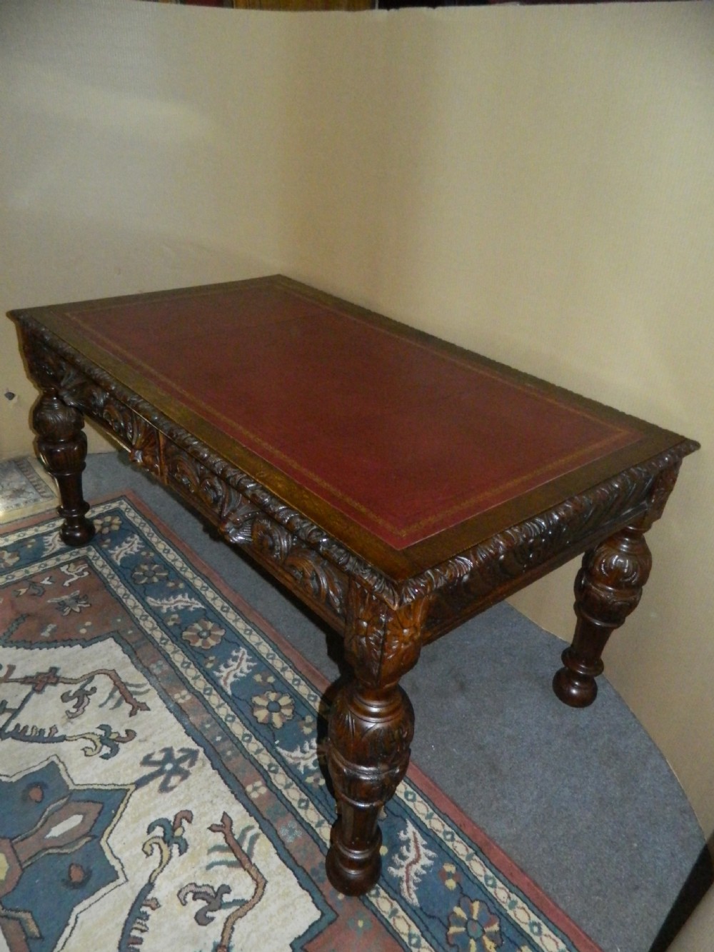 large carved oak library table View V
