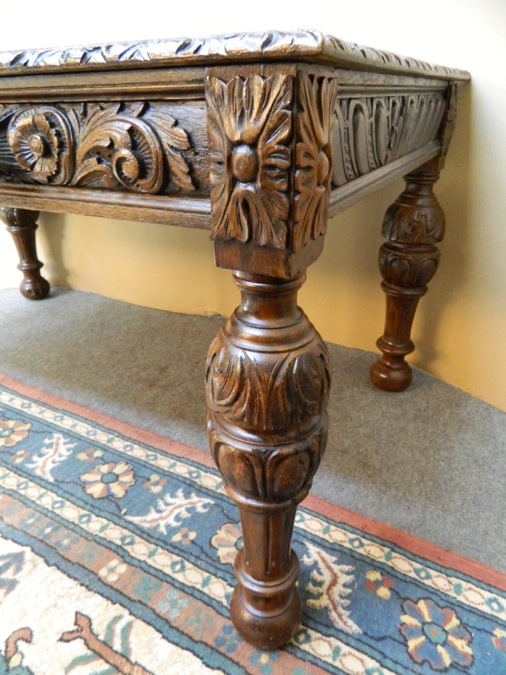 large carved oak library table View VI