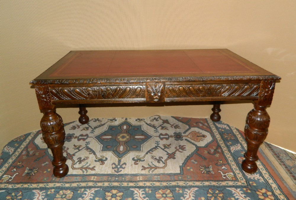 large carved oak library table View VIII