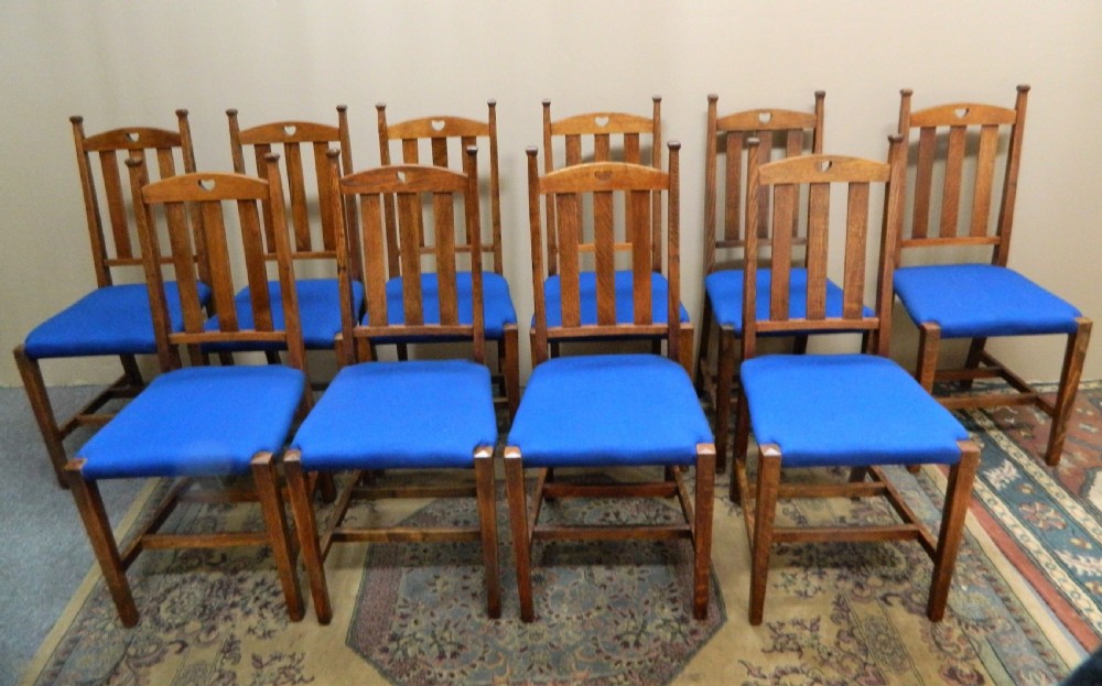 set of 10 oak Arts & Crafts dining chairs
