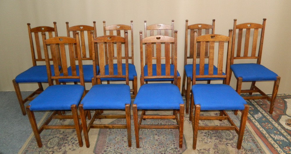 set of 10 oak Arts & Crafts dining chairs View III