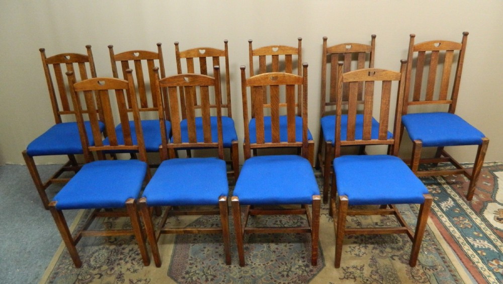 set of 10 oak Arts & Crafts dining chairs View VII