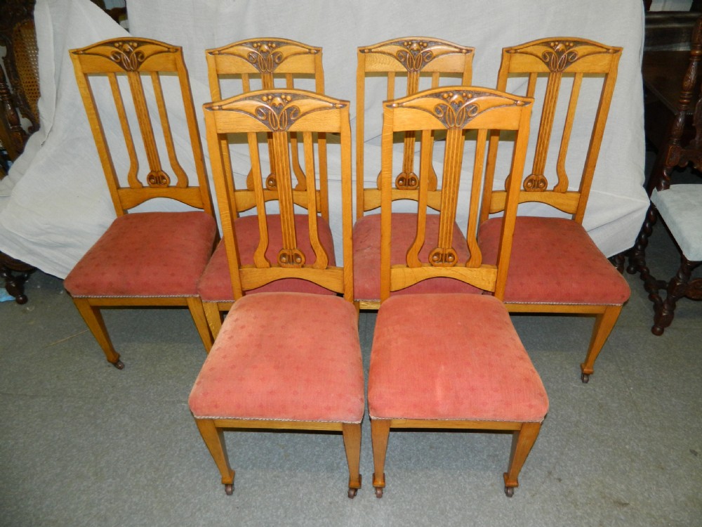 Set of 6 oak Arts & Crafts dining chairs View II