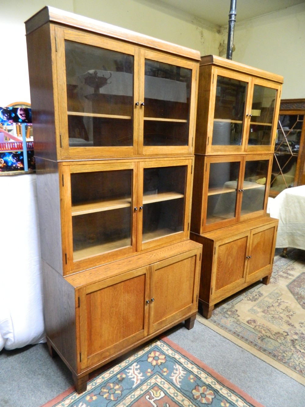 pair of oak stacking bookcases View III