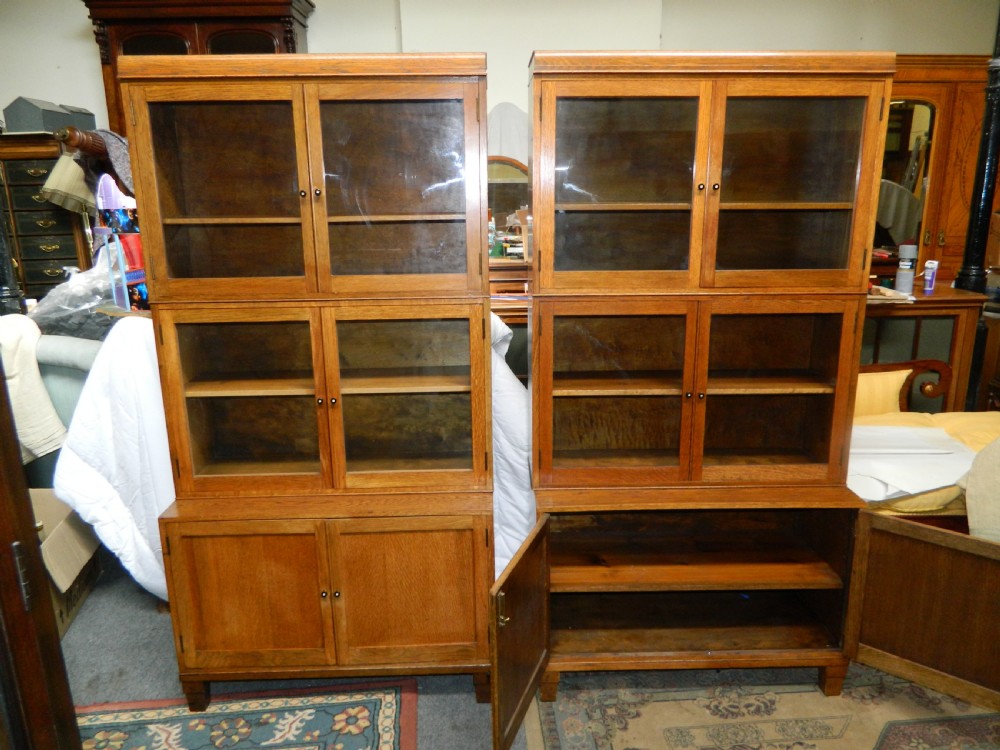pair of oak stacking bookcases View V