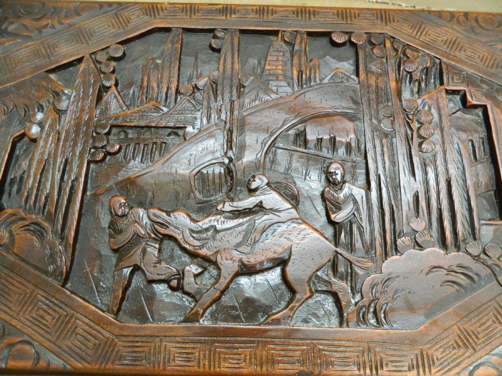Oriental carved camphor wood trunk View VII