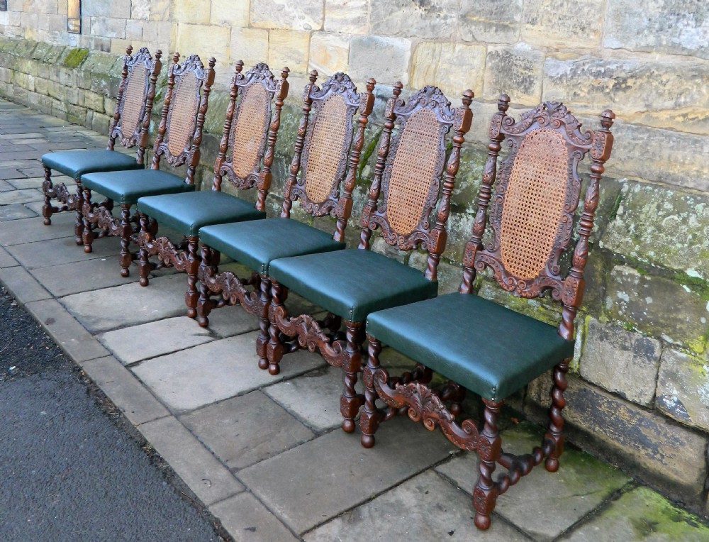 set of 6 carved oak chairs View III