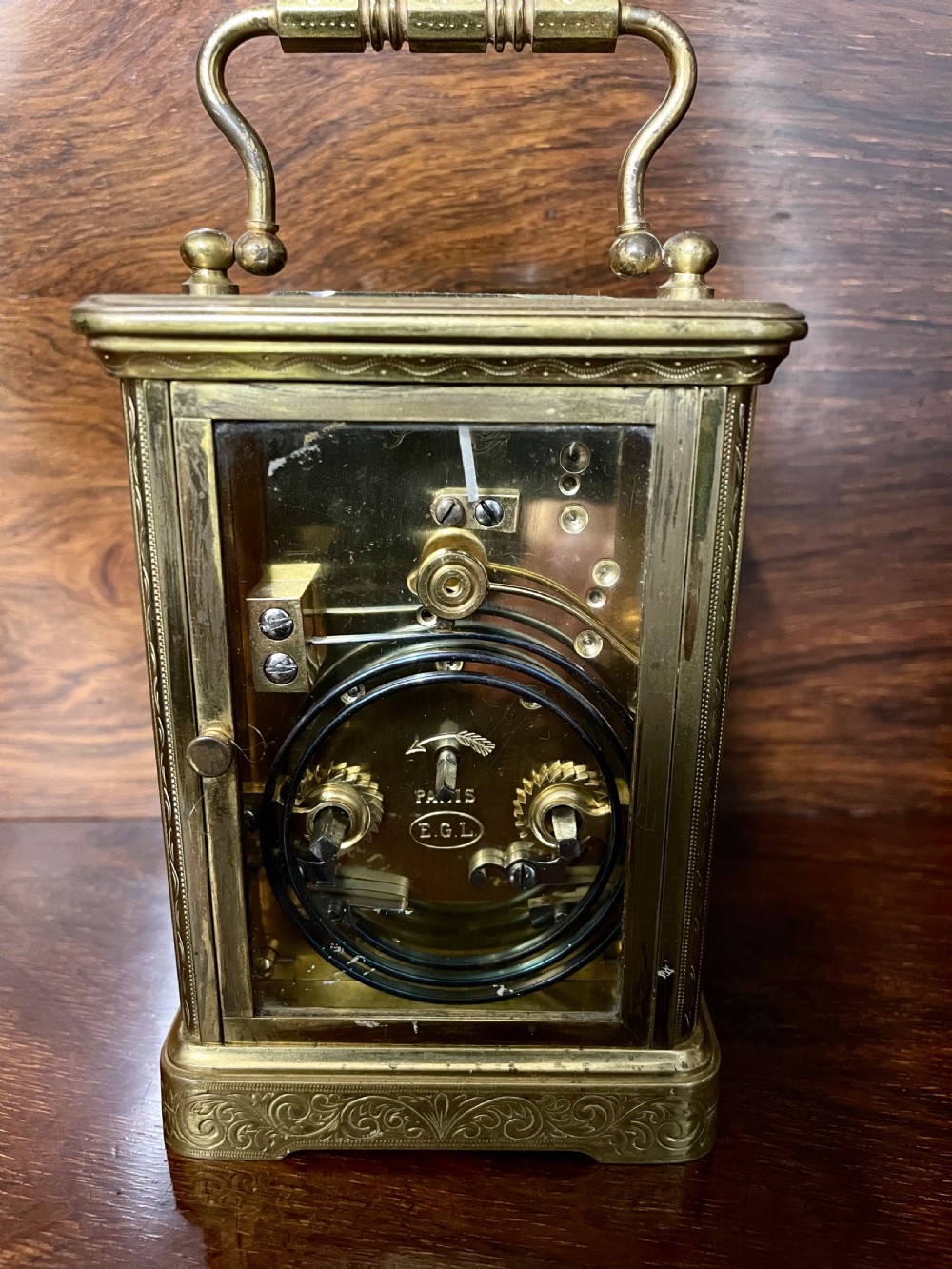 French 8 day carriage clock stamped EGL Paris View VI
