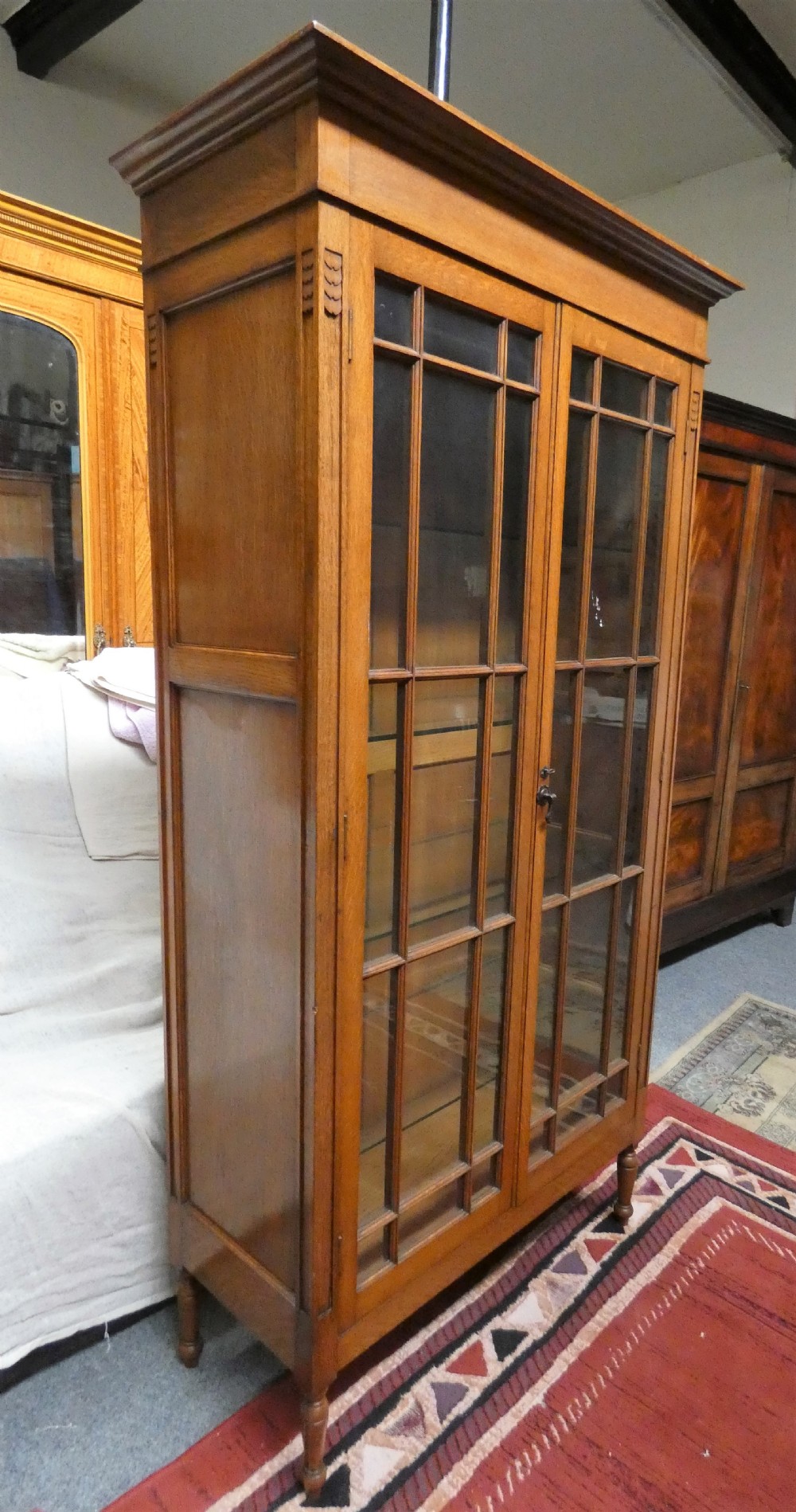 Arts & Crafts oak cabinet bookcase View II