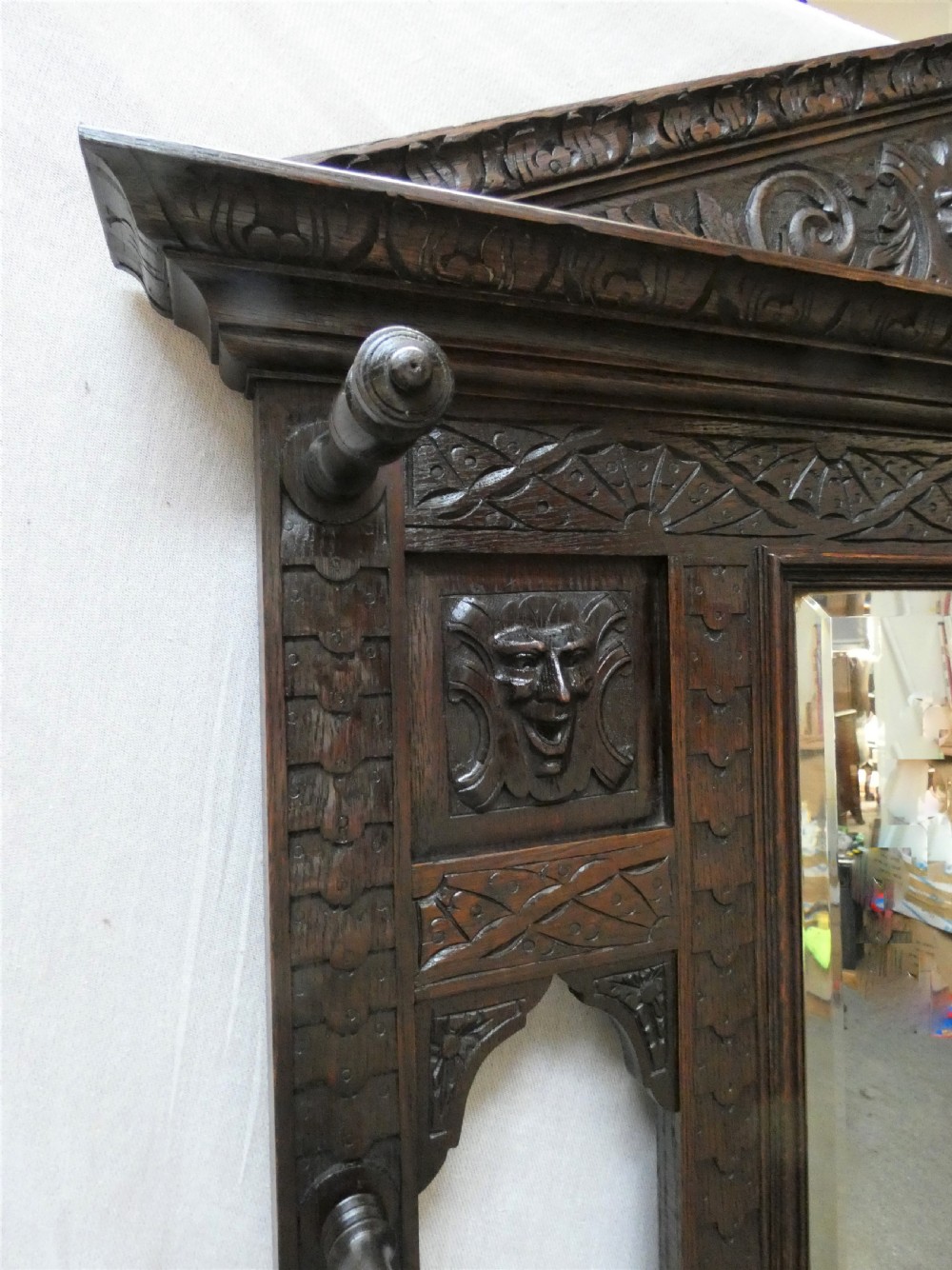 Carved oak green man hall stand View II