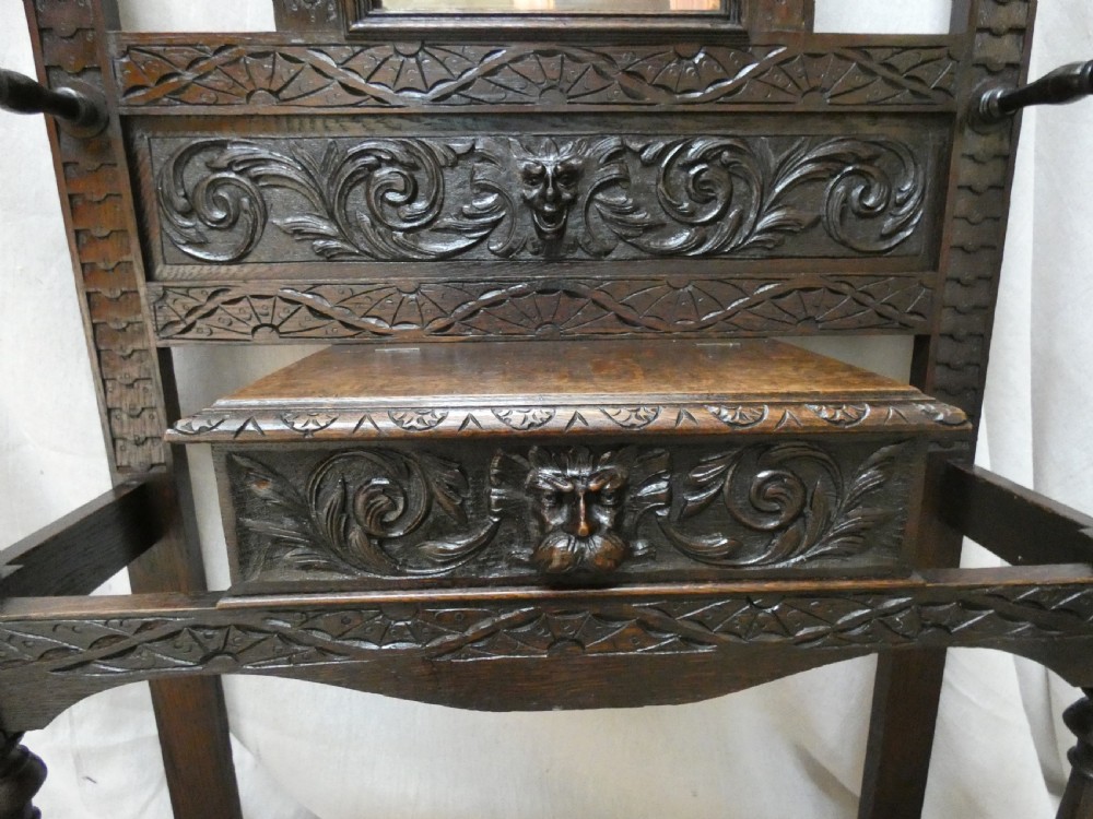 Carved oak green man hall stand View III