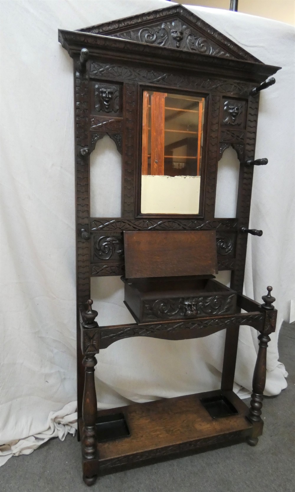 Carved oak green man hall stand View V