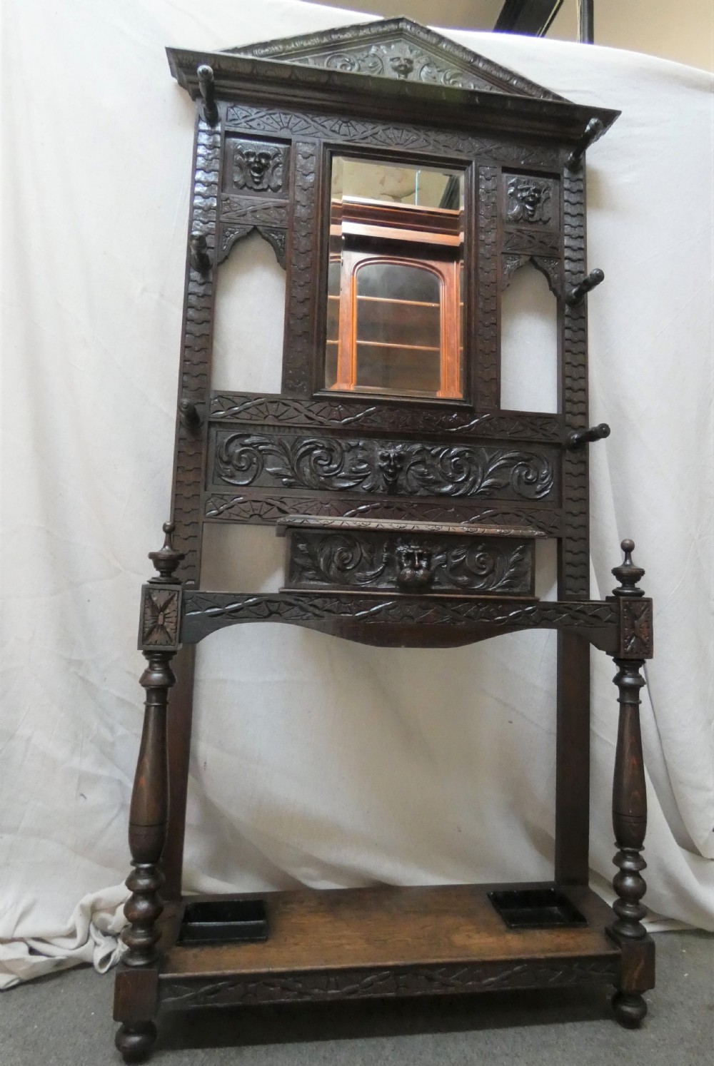 Carved oak green man hall stand View VII
