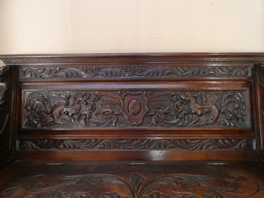 carved oak settle View III