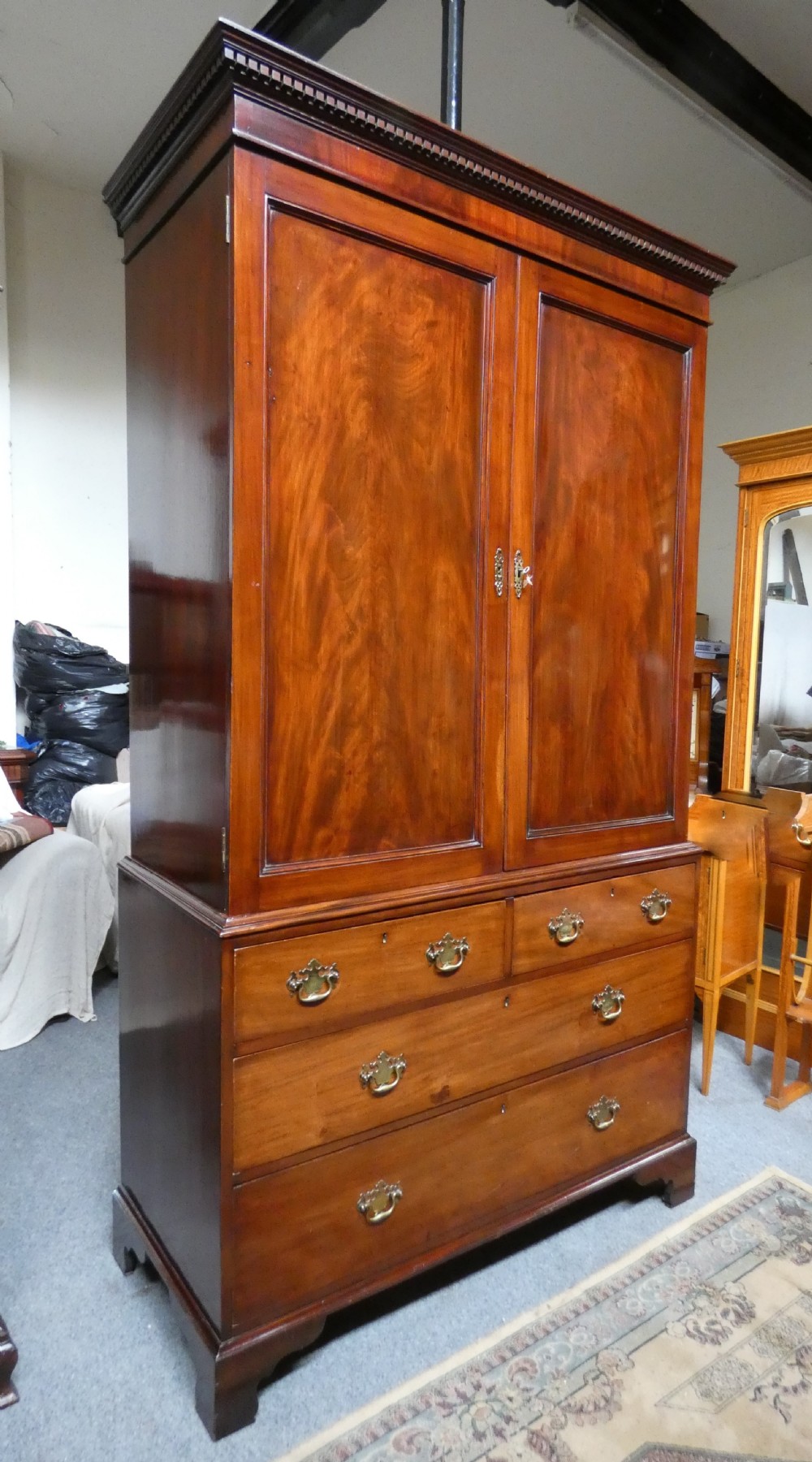 Georgian mahogany linen press View VI