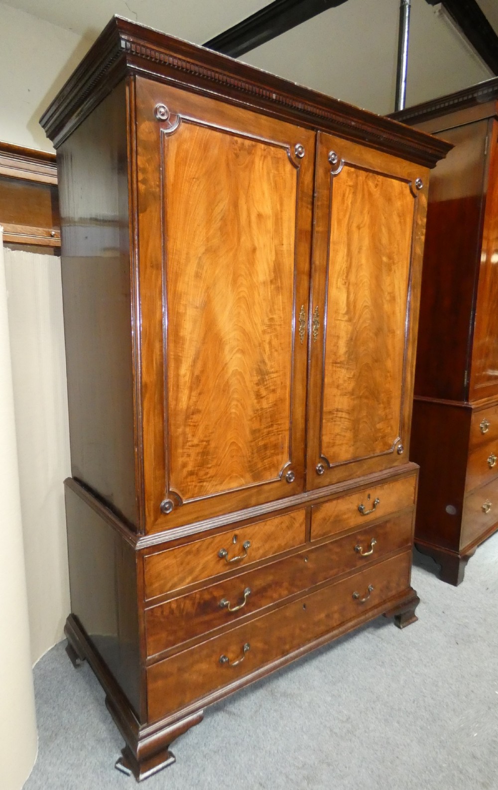 Georgian mahogany linen press  View II