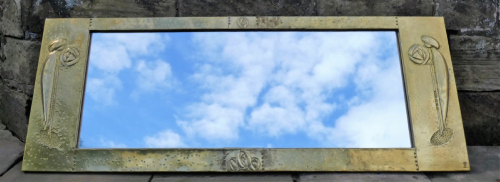 Large brass Arts & Crafts mirror - Glasgow Rose Design