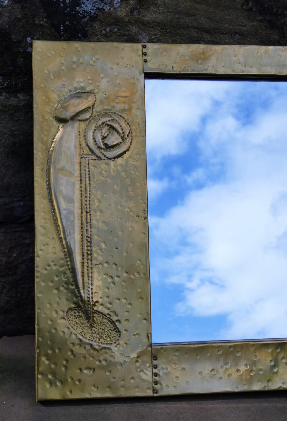 Large brass Arts & Crafts mirror - Glasgow Rose Design View II
