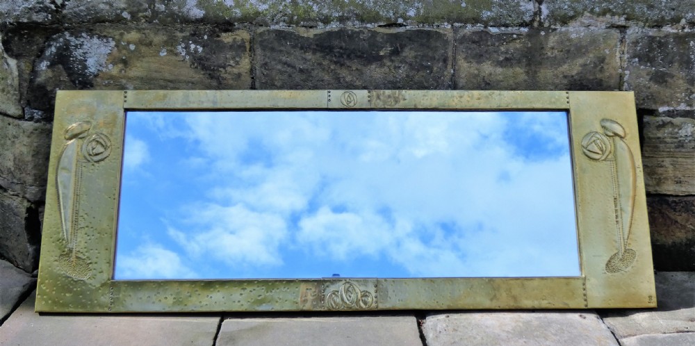 Large brass Arts & Crafts mirror - Glasgow Rose Design View VII
