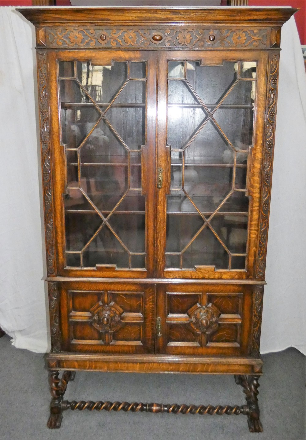 Tall oak cabinet bookcase