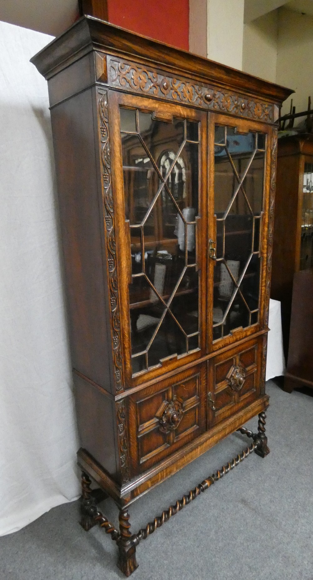 Tall oak cabinet bookcase View V