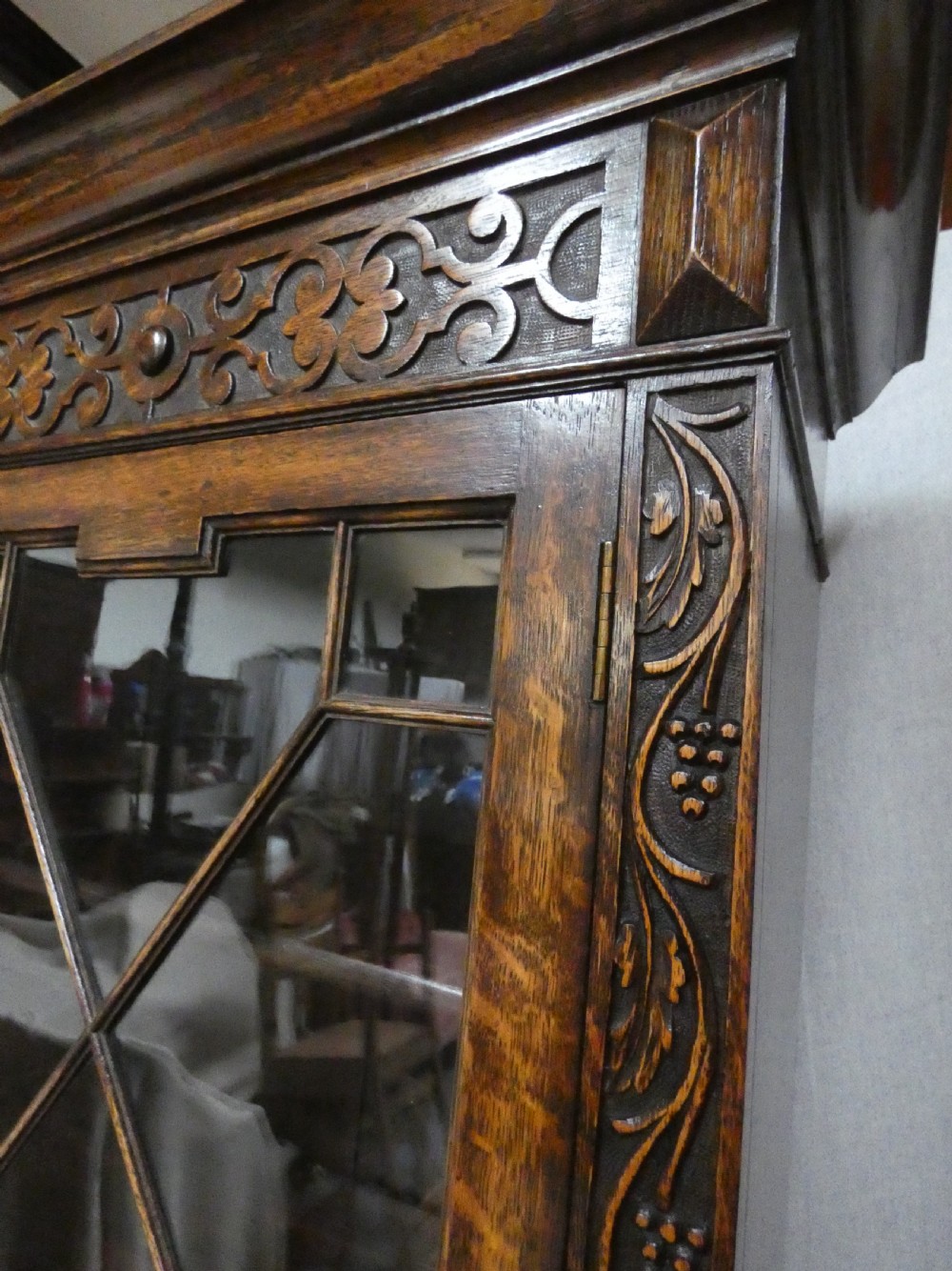 Tall oak cabinet bookcase View VI