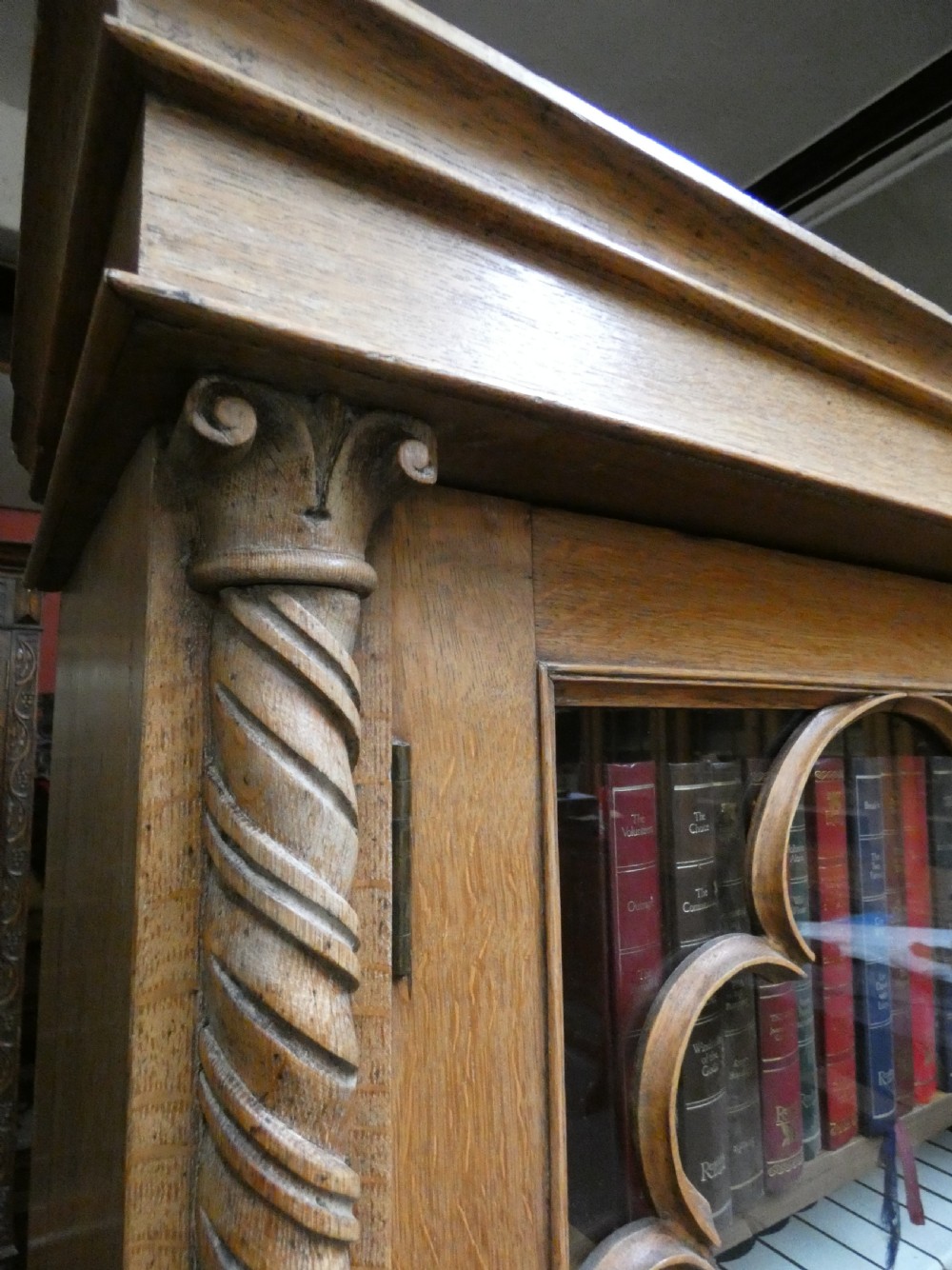 Tall oak bookcase View II