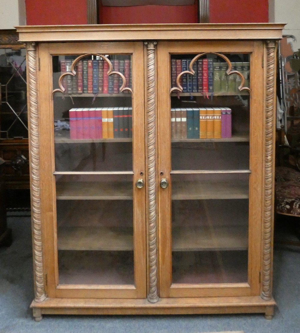 Tall oak bookcase View III