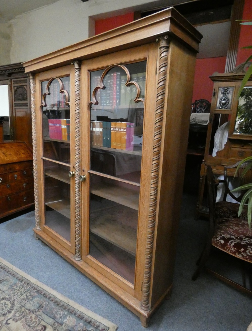 Tall oak bookcase View VI