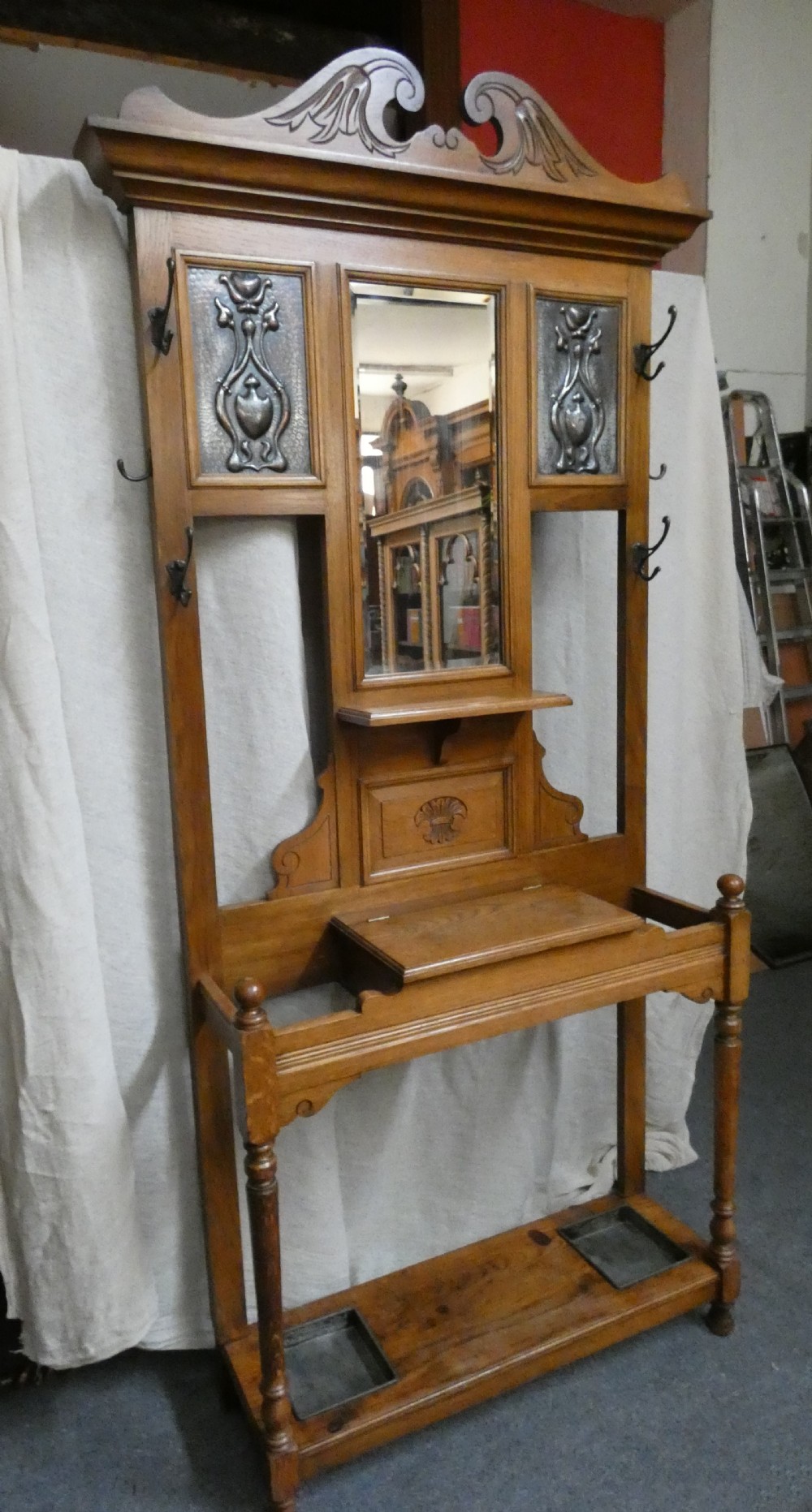 Art Nouveau oak hall stand View III