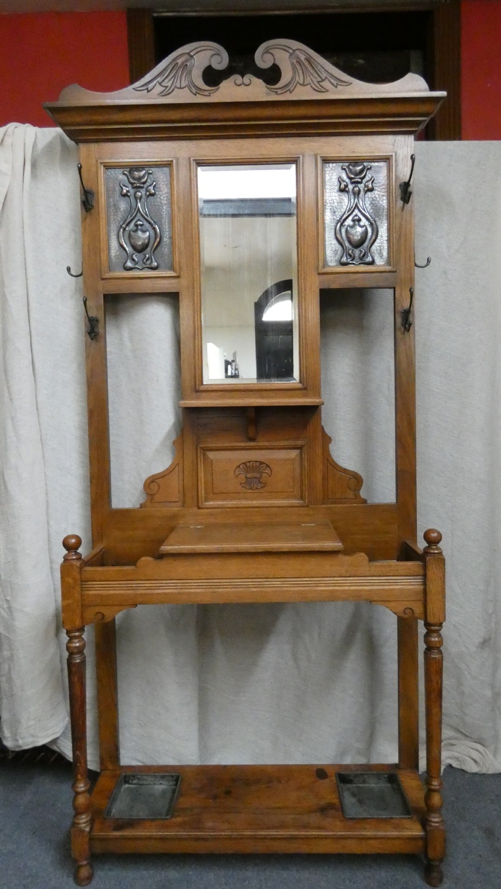 Art Nouveau oak hall stand View VII