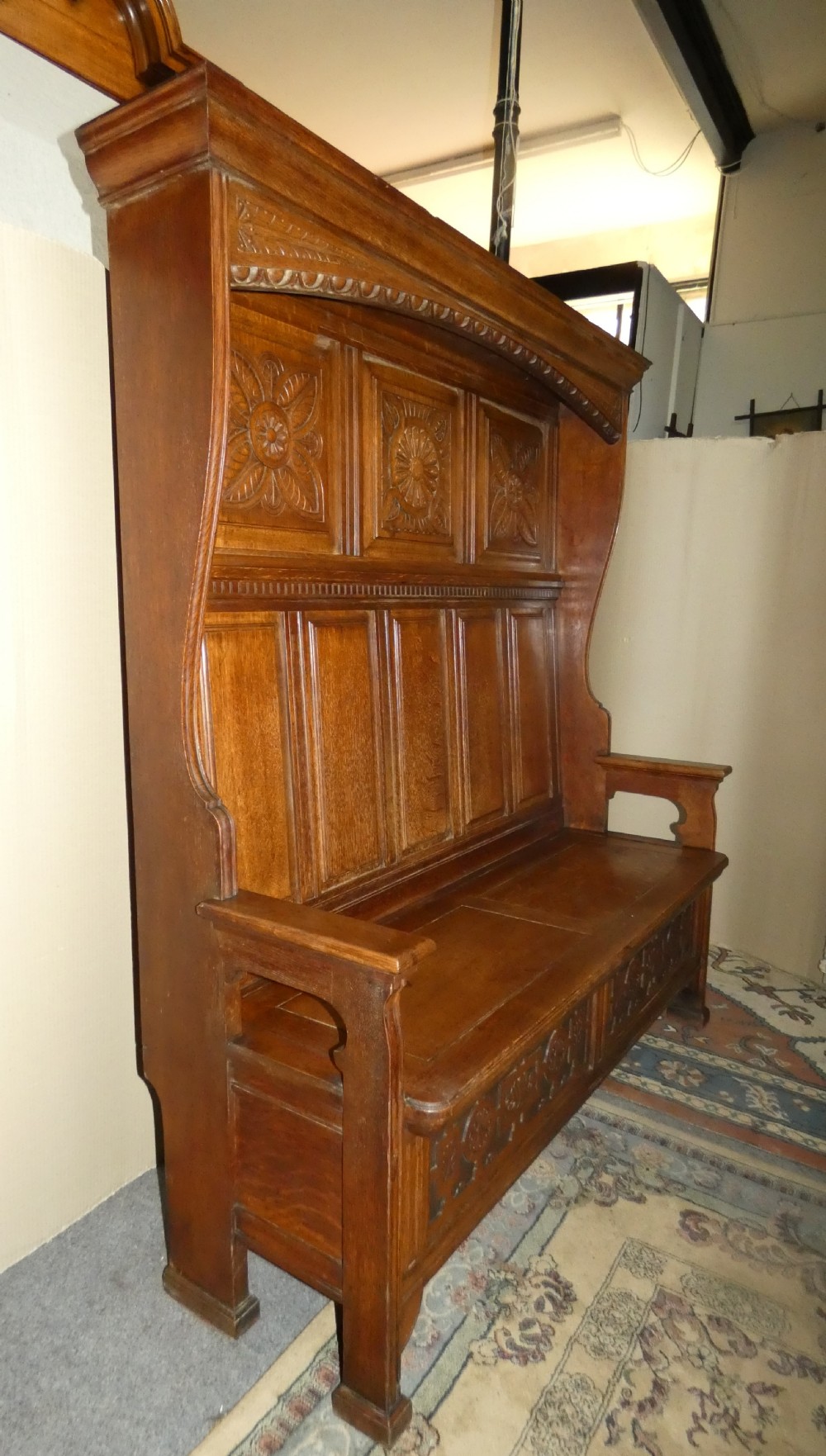 High back oak settle View II
